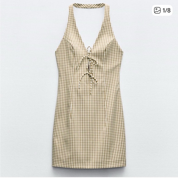 Zara Brown and White Checkered Halter Dress - Picture 4 of 5